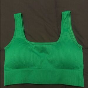 Green Ribbed Seamless sports bra  - Women